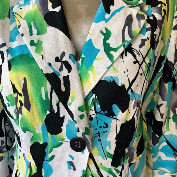 Cato Linen Blend 3/4 Sleeve Buttoned Blazer Fitted Jacket Size 14P Watercolor - Picture 6 of 16